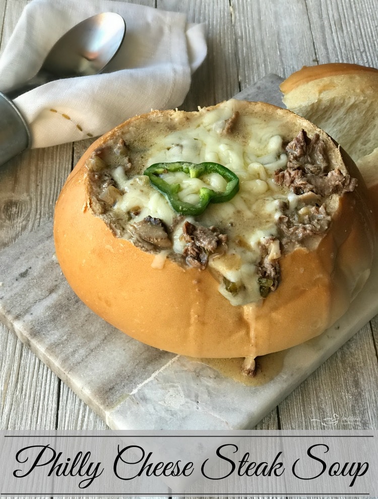 Philly Cheese Steak Soup Served In A Bread Bowl Easy 30 Minute Meal