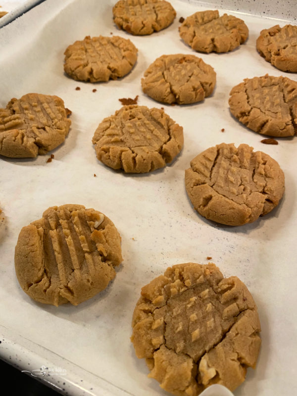 peanut butter cookies cooling on tray