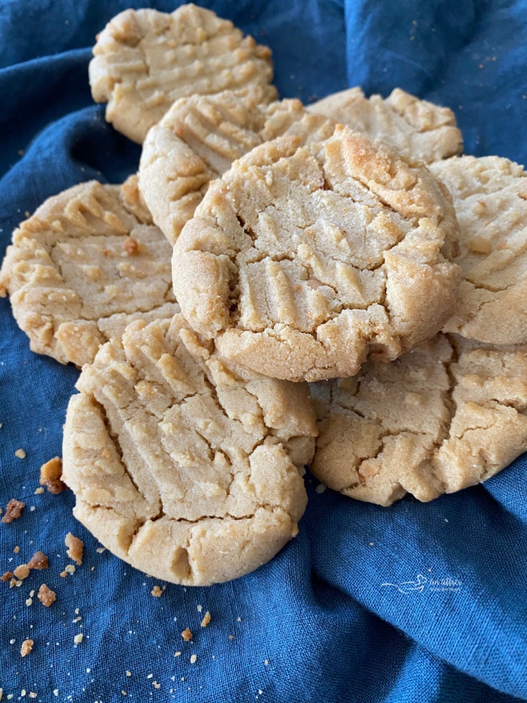 mom's peanut butter cookie recipe on blue linen