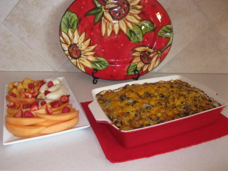 casserole and fruit on a table