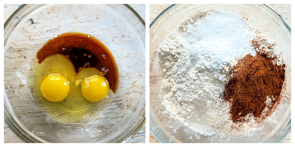 eggs with vanilla and dry ingredients in other bowl