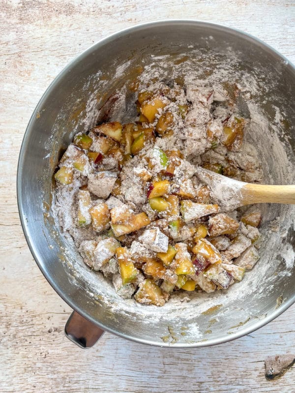 diced apples with sugar and flour