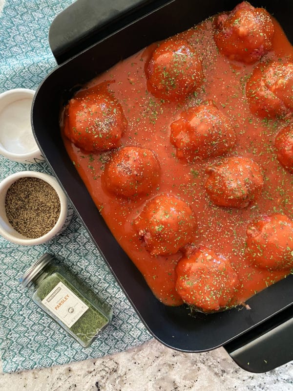 sauce covering porcupine meatballs