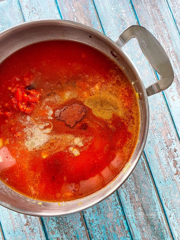 tomotoes and broth for tortilla soup