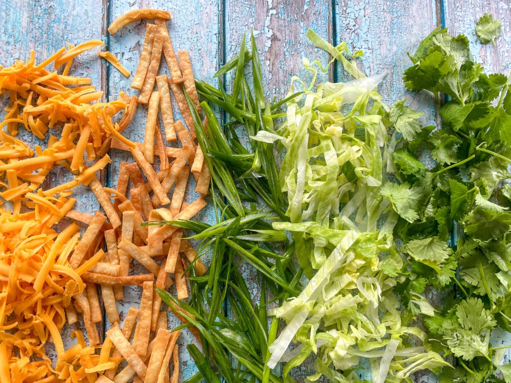 chopped veggies and corn tortilla strips for tortilla soup