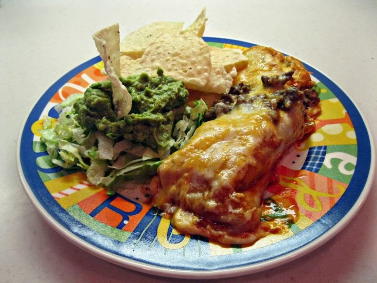 cheesy beef enchilada plated