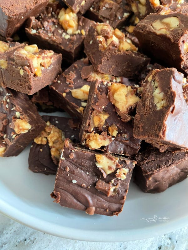 bowl of candy bar snicker fudge