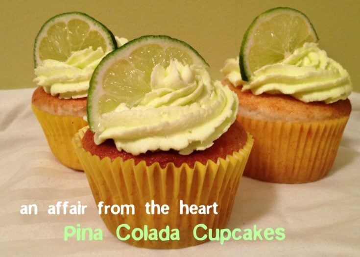 Side view of Pina Colada Cupcakes on a white plate