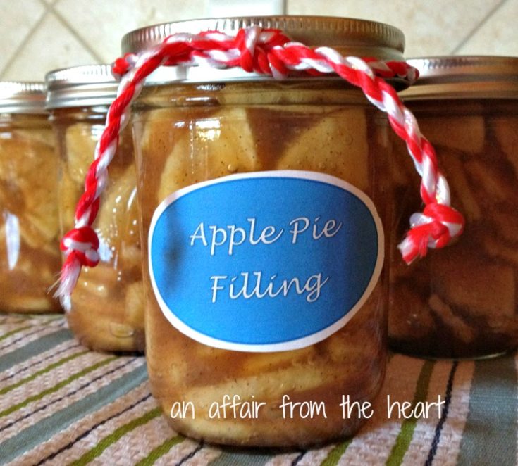 Side view of Apple Pie filling in a glass jar