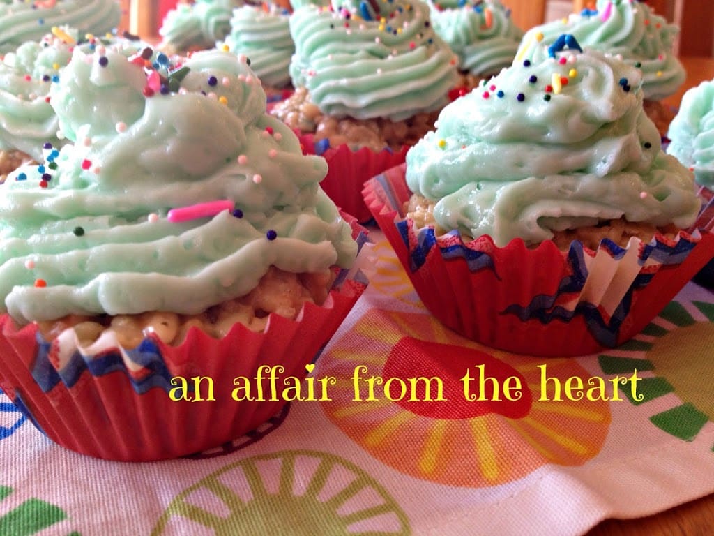 Close up of rice krispie cupcakes