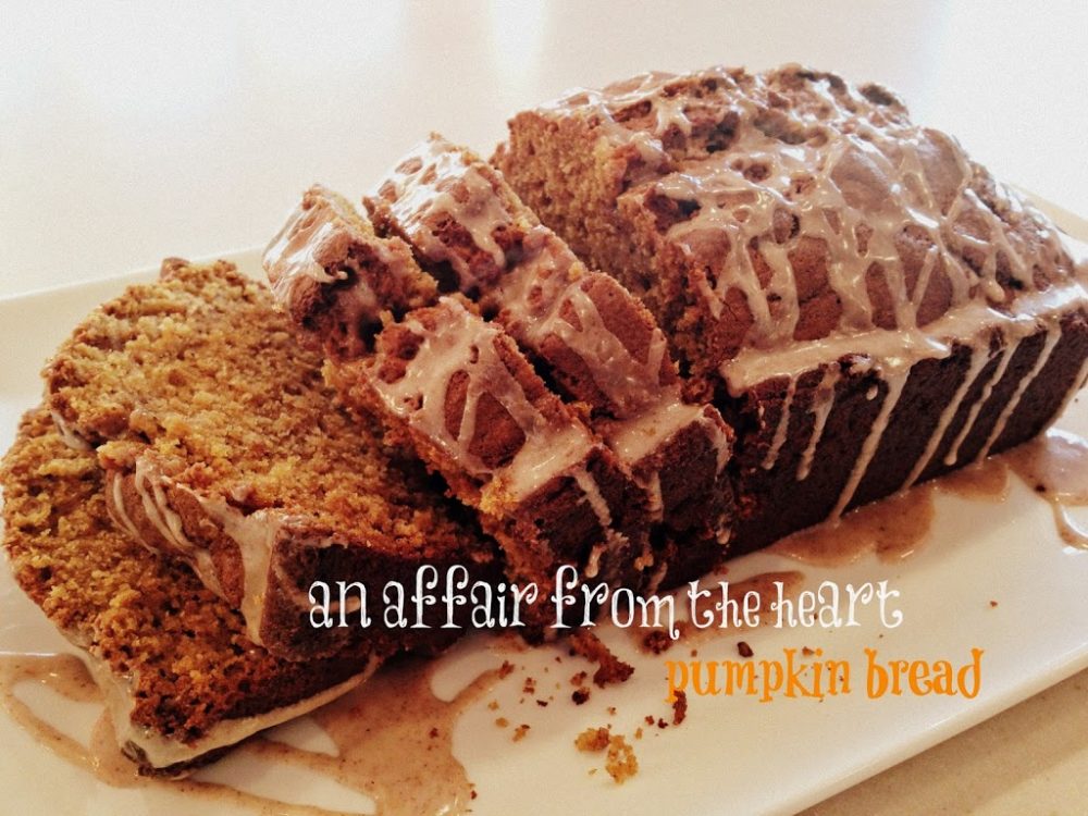 Pumpkin Bread with Spice Glaze on a white platter