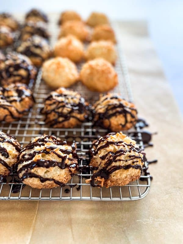 Close up of Coconut Macaroons on a cooling rack