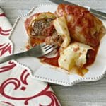 overhead of Stuffed Cabbage Rolls on a white plate