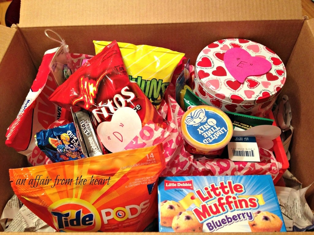 variety of goodies for Valentine's day in a box