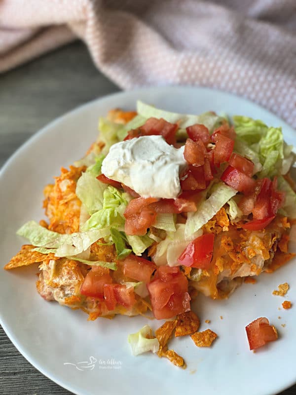 Chicken & Doritos Casserole on a white plate