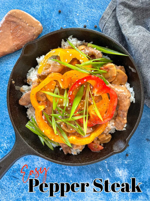 Graphic for pepper steak in cast iron skillet pan