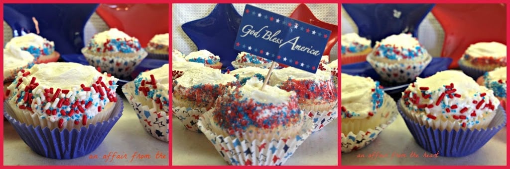 collage image of cupcakes with a red, white & blue theme