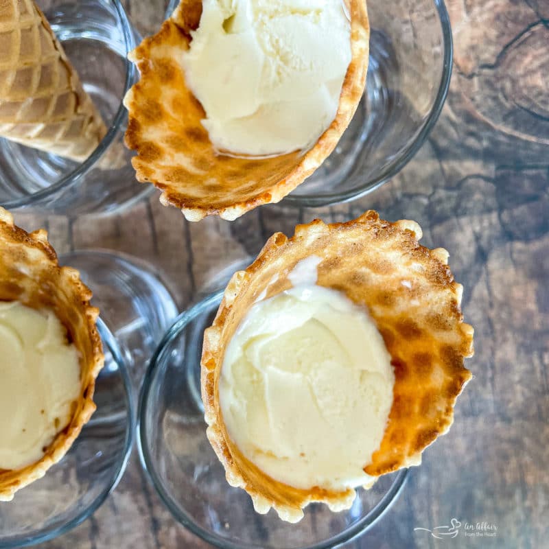 Top view of ice cream in cones