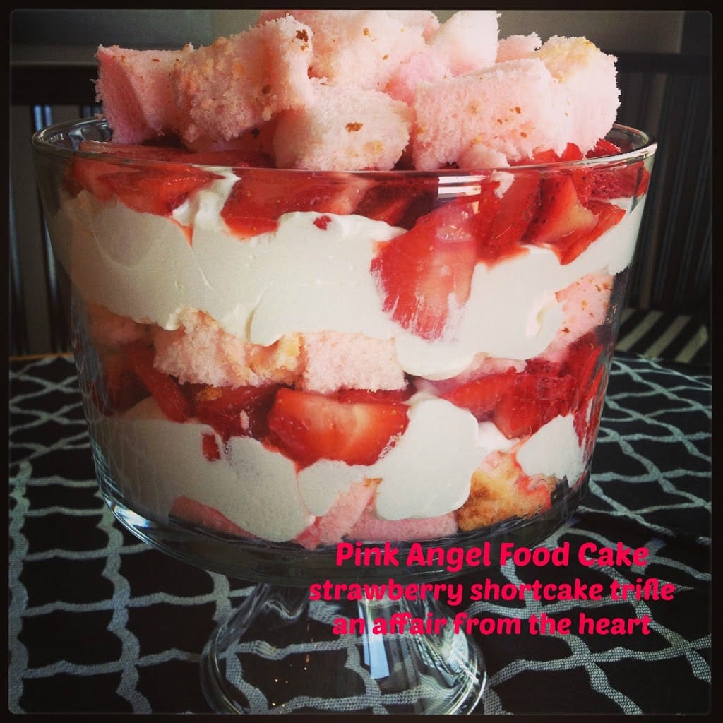 Side view of Pink Angel Food Strawberry Shortcake Trifle