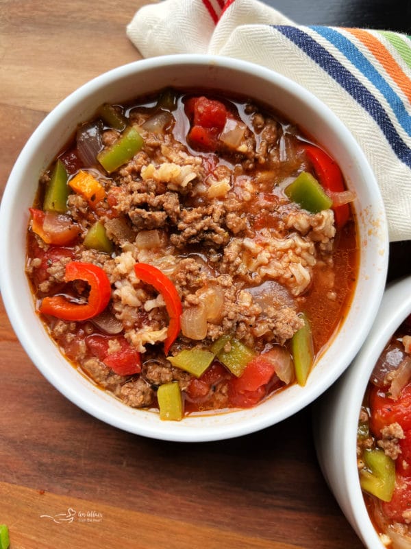 Stuffed Red Pepper Soup in Bowl