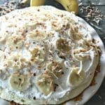 Close up of Banana Cream Pie in a white dish