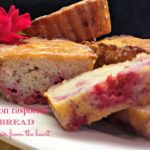 Close up of Lemon Raspberry Bread Sliced and text "lemon raspberry bread"