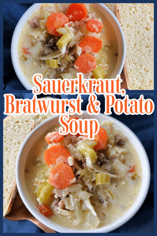 sauerkraut soup with potatoes and bratwurst