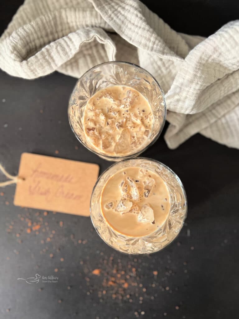 Homemade Irish Cream over ice in old fashioned glasses