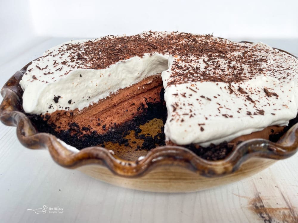 one French silk chocolate pie on pie plate