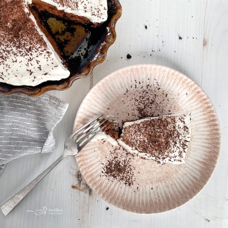 slice of French silk pie on plate 