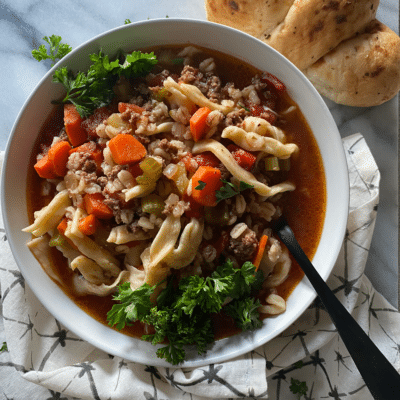 Hamburger Soup With or Without Noodles