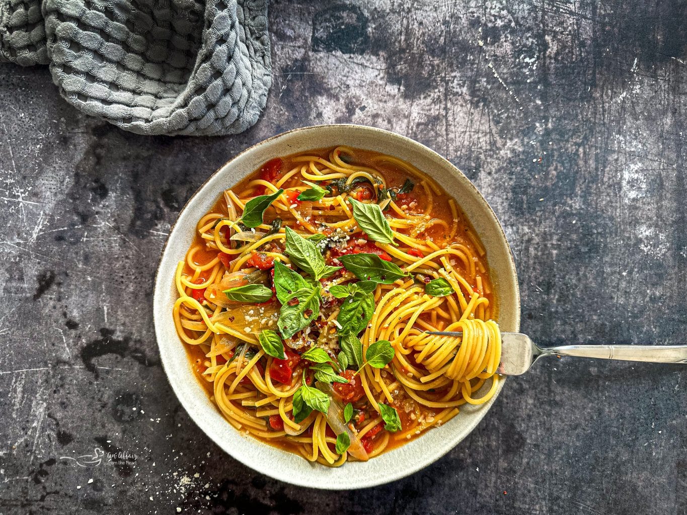 Overhead of a white bowl full of Italian Wonder pot.