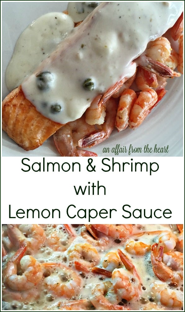 graphic for lemon caper sauce with salmon and shrimp