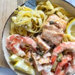 pasta with shrimp and salmon with lemon and pasta