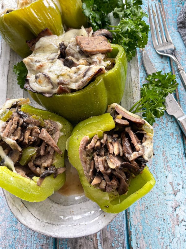 keto friendly philly cheesesteak stuffed peppers