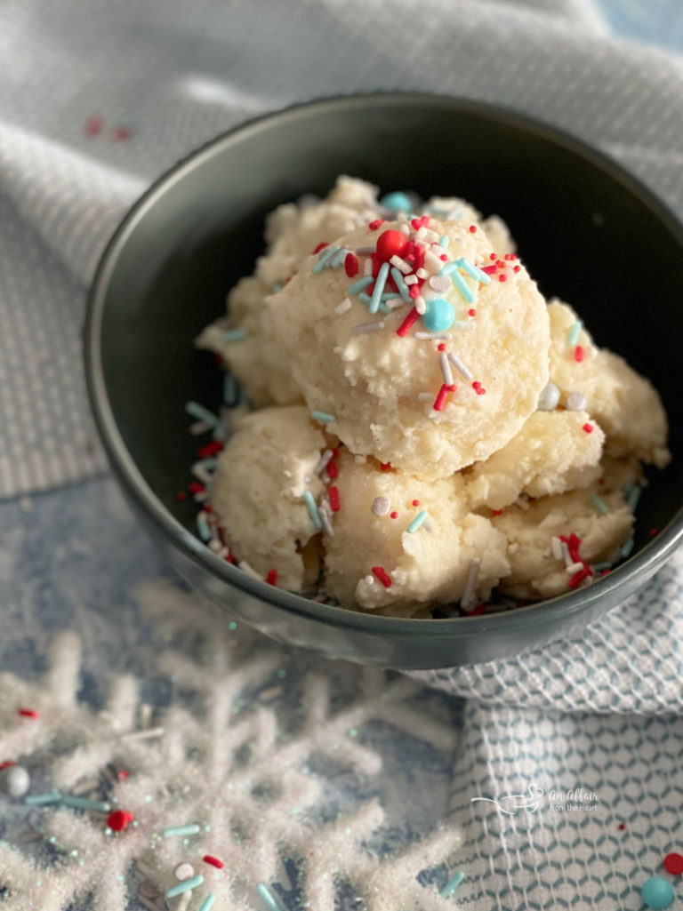 Close up snow ice cream in a blue bowl