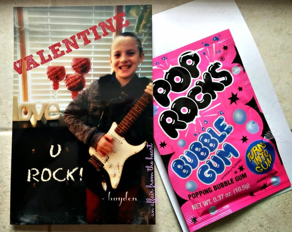 Homemade valentine card and pop rocks candy