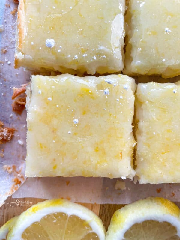 four lemon brownies with lemons