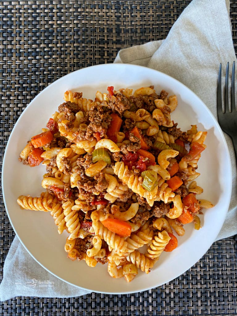 American Goulash Recipe on white plate