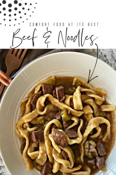 Comforting Beef & Noodles - egg noodles and tender chunks of beef.