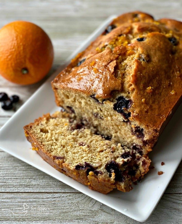 Blueberry Orange Bread on a white plate