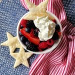 Overhead of Deconstructed Patriotic Pie in a white bowl