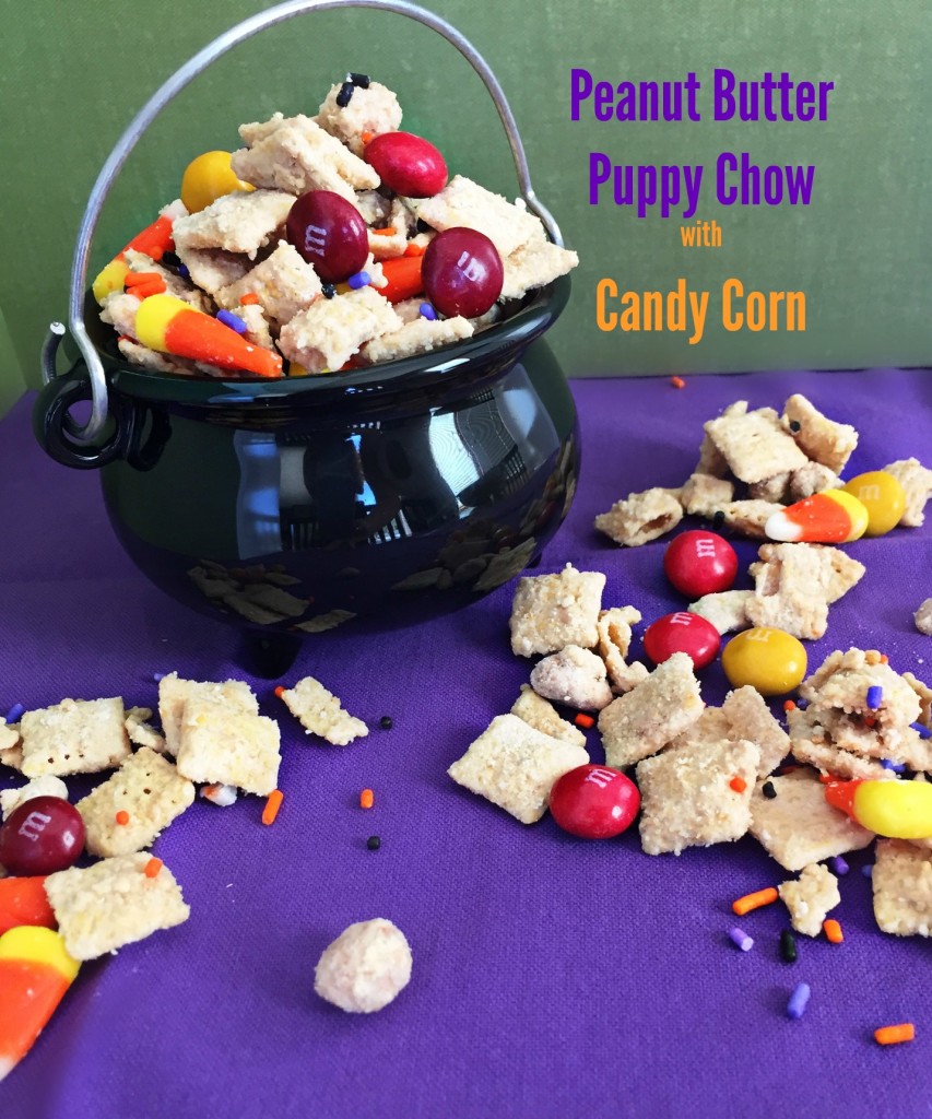 Peanut Butter Puppy Chow with candy corn