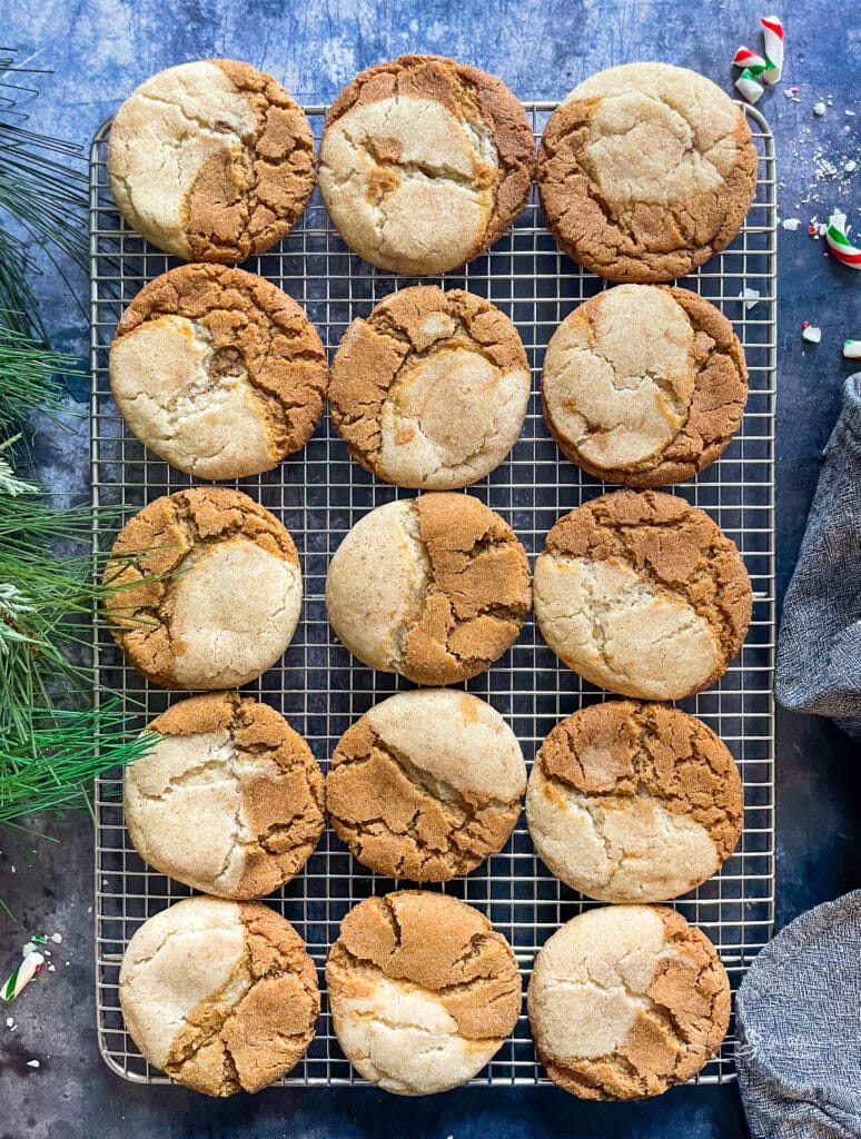 Gingerdoodle cookies on a cooling rack.