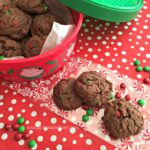 Chocolate Pudding Cookies on festive cookie bag and tins
