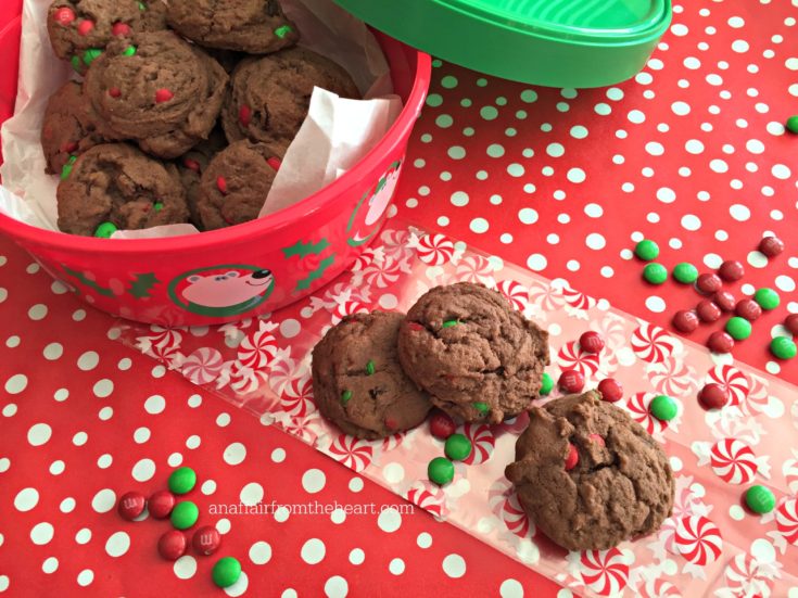 Chocolate Pudding Cookies on festive cookie bag and tins