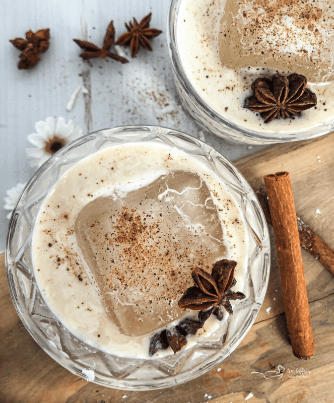 White Russian Cocktail with spices for garnish