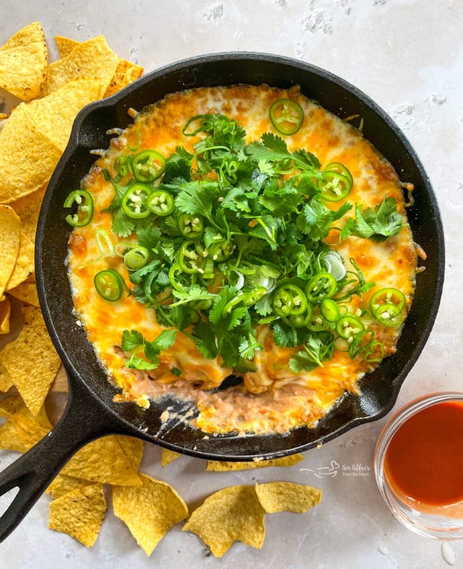 hot bean dip in a skillet