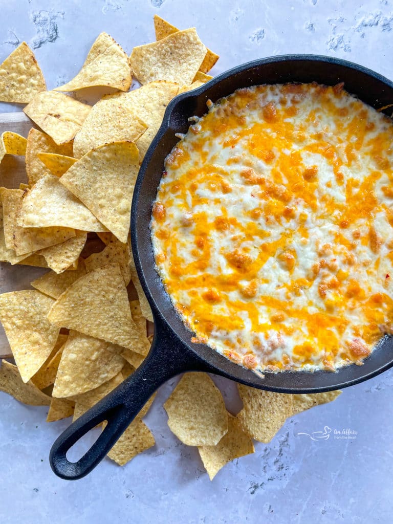 Mexican restaurant style bean dip with tortilla chips