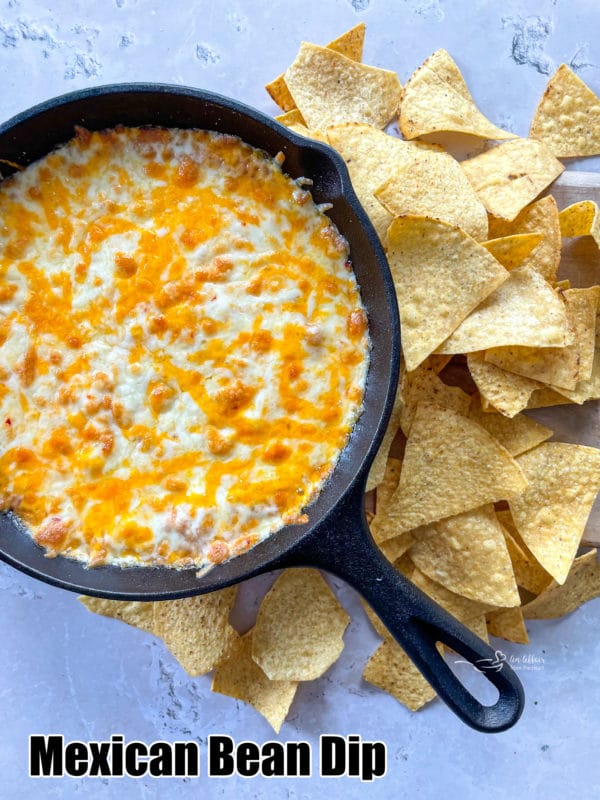 Mexican bean dip in a skillet